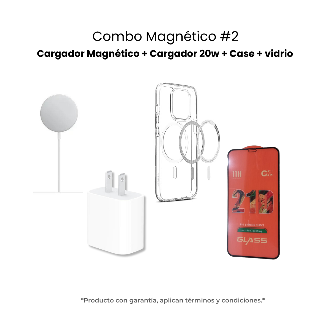 Combo Magnético Batería MagSafe + Case + Vidrio Templado