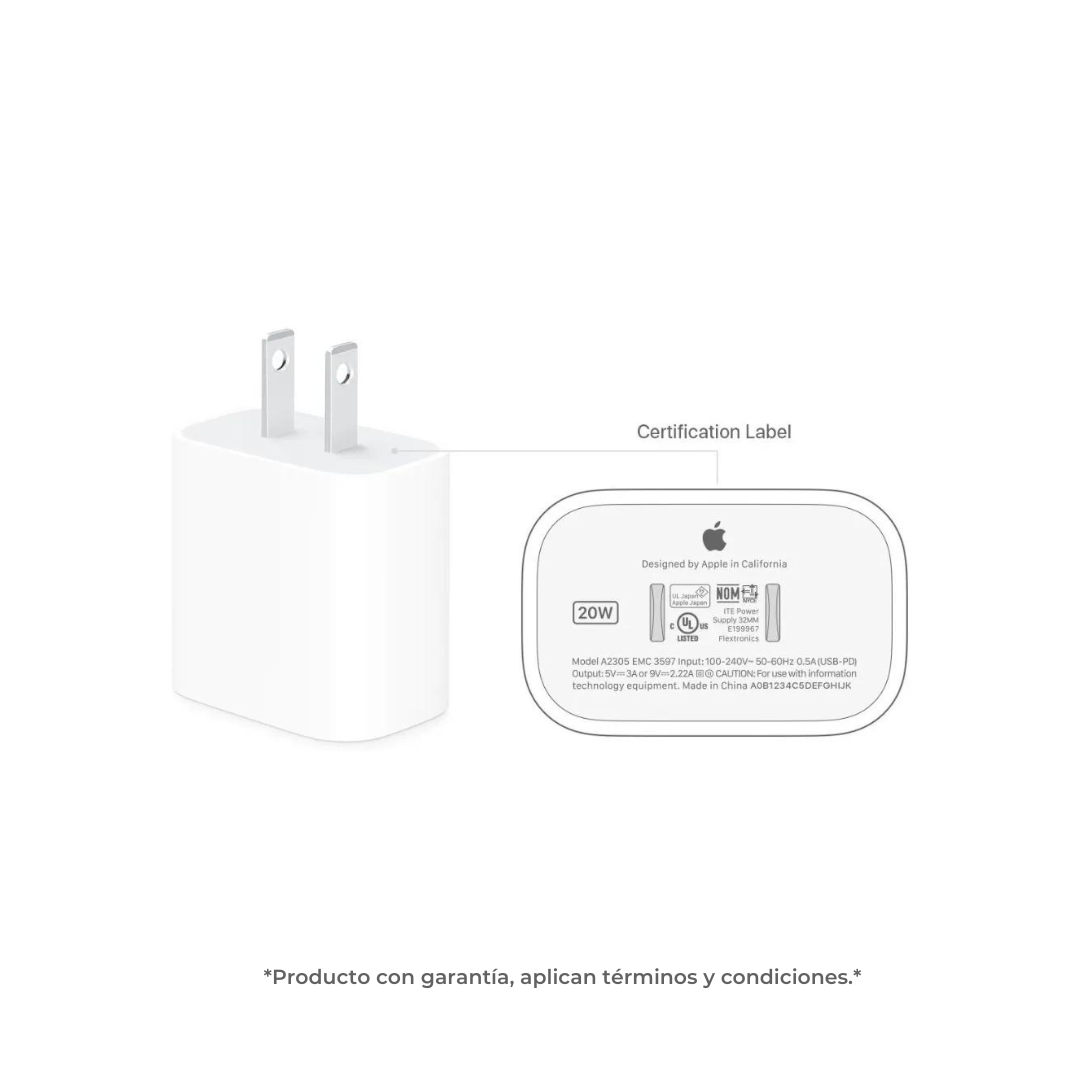 Cargador Para iPhone de 20W + Cable Tipo C a Lightning 100% Original