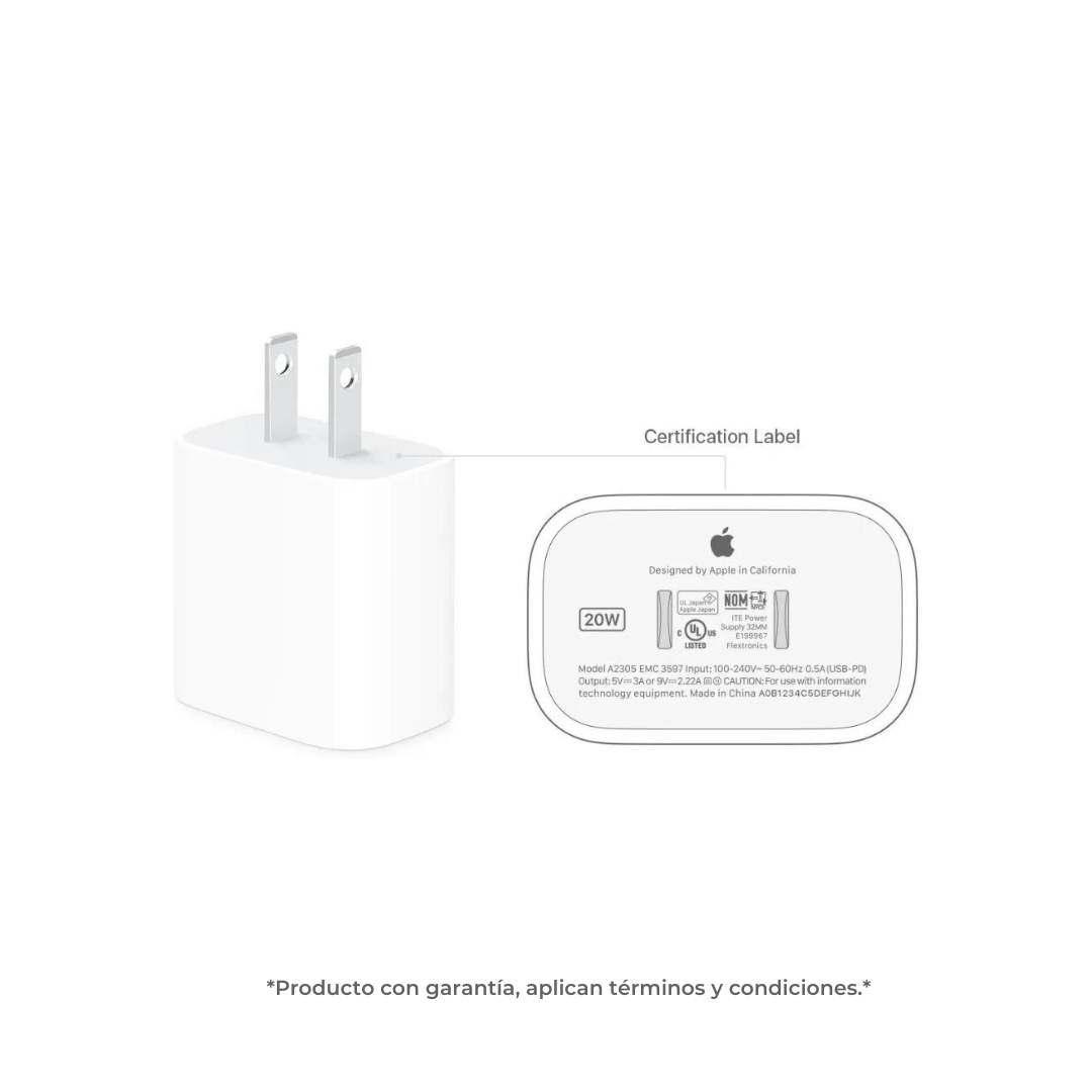 Cargador Para iPhone de 20W + Cable Tipo C a Lightning  100% Original