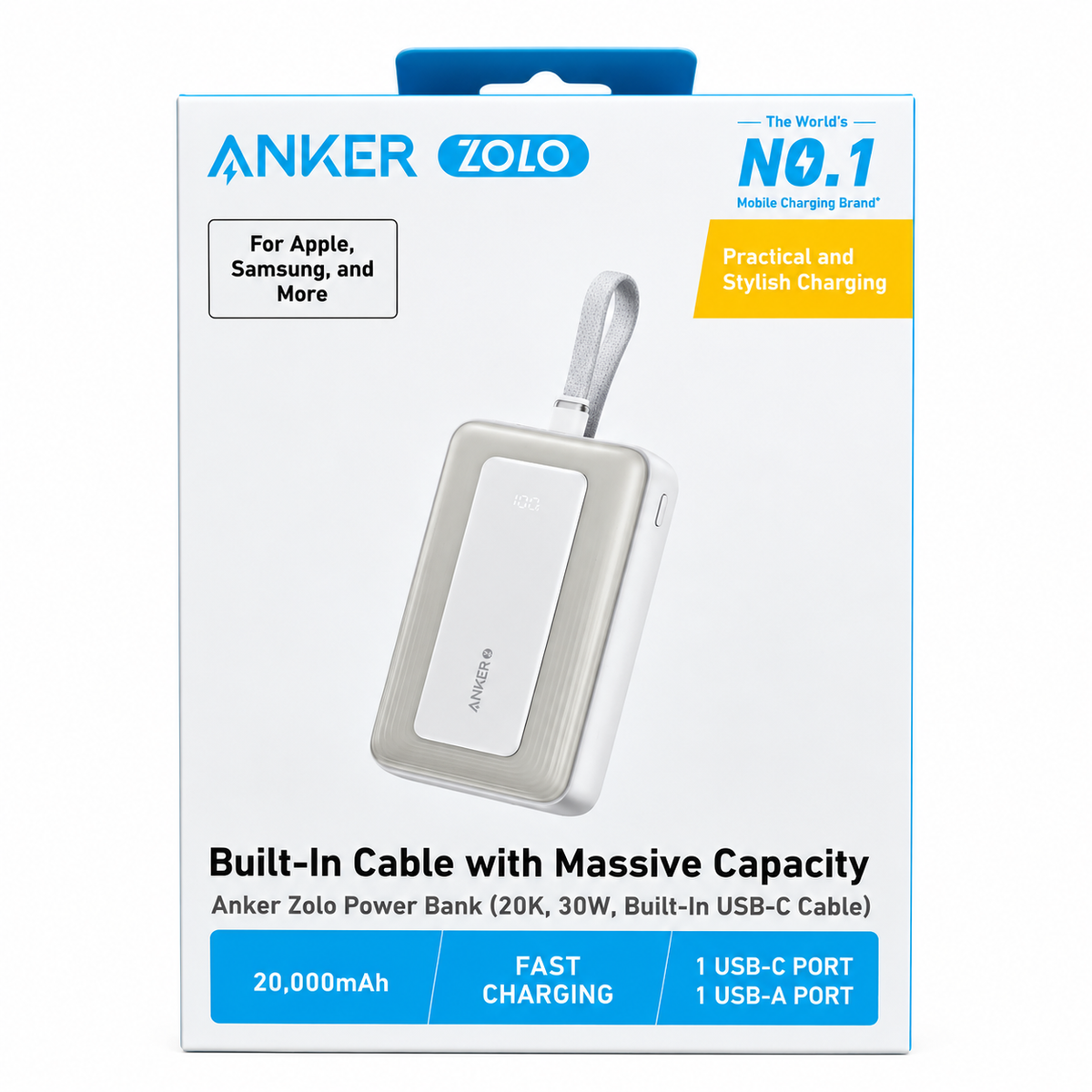 Anker Zolo Power Bank 20.000 mAh 30W con Cable USB-C Integrado