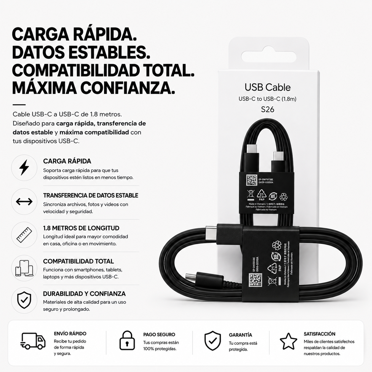 Cable USB-C a USB-C para Samsung - Original (1.8m) S26