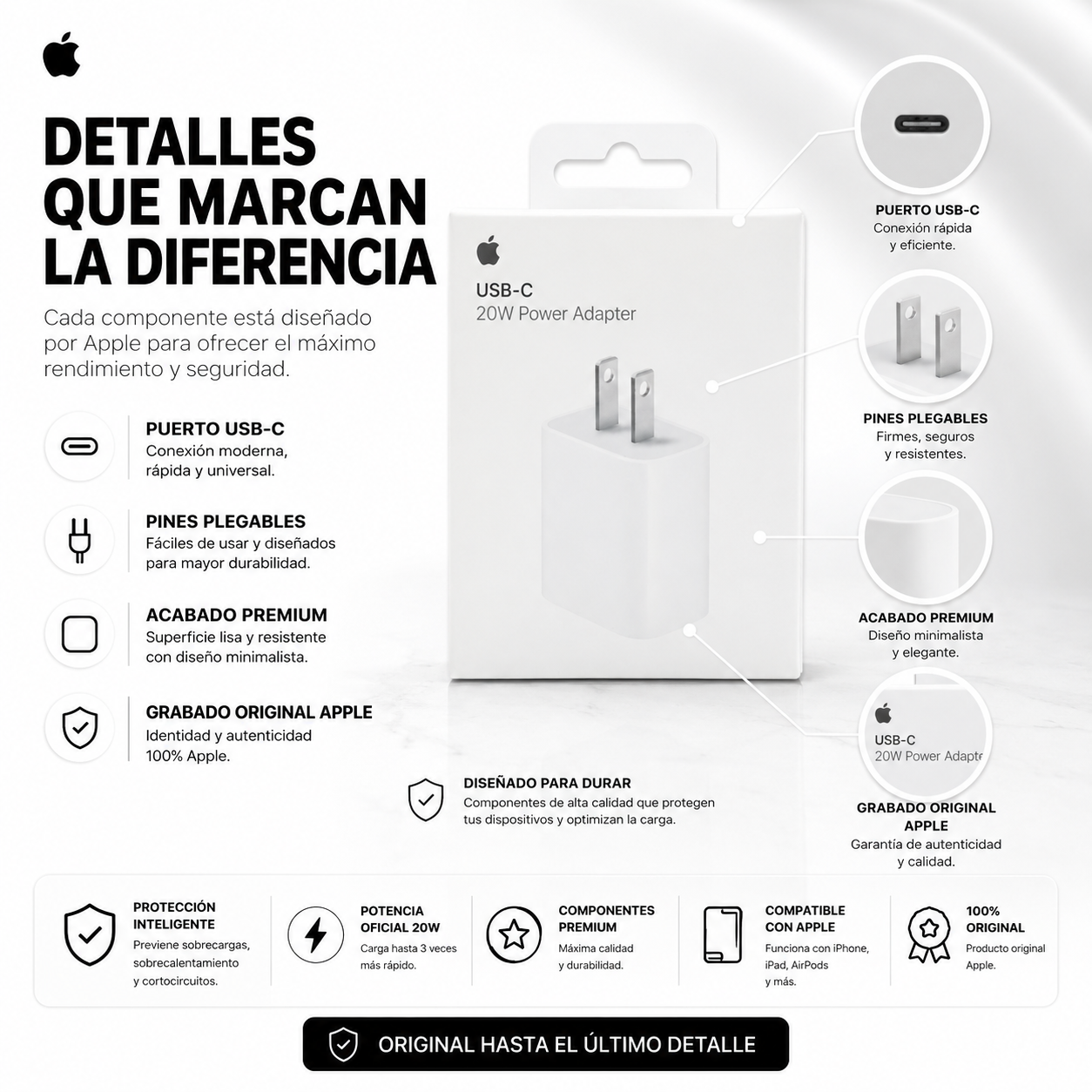 Cargador Original iPhone 20W | Carga rápida, segura y garantizada