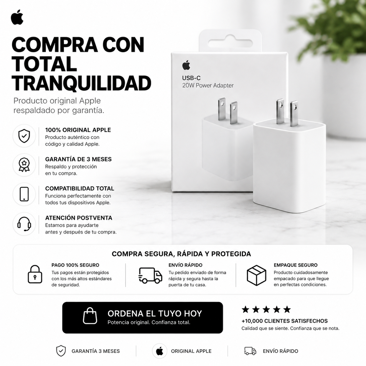Cargador Original iPhone 20W | Carga rápida, segura y garantizada