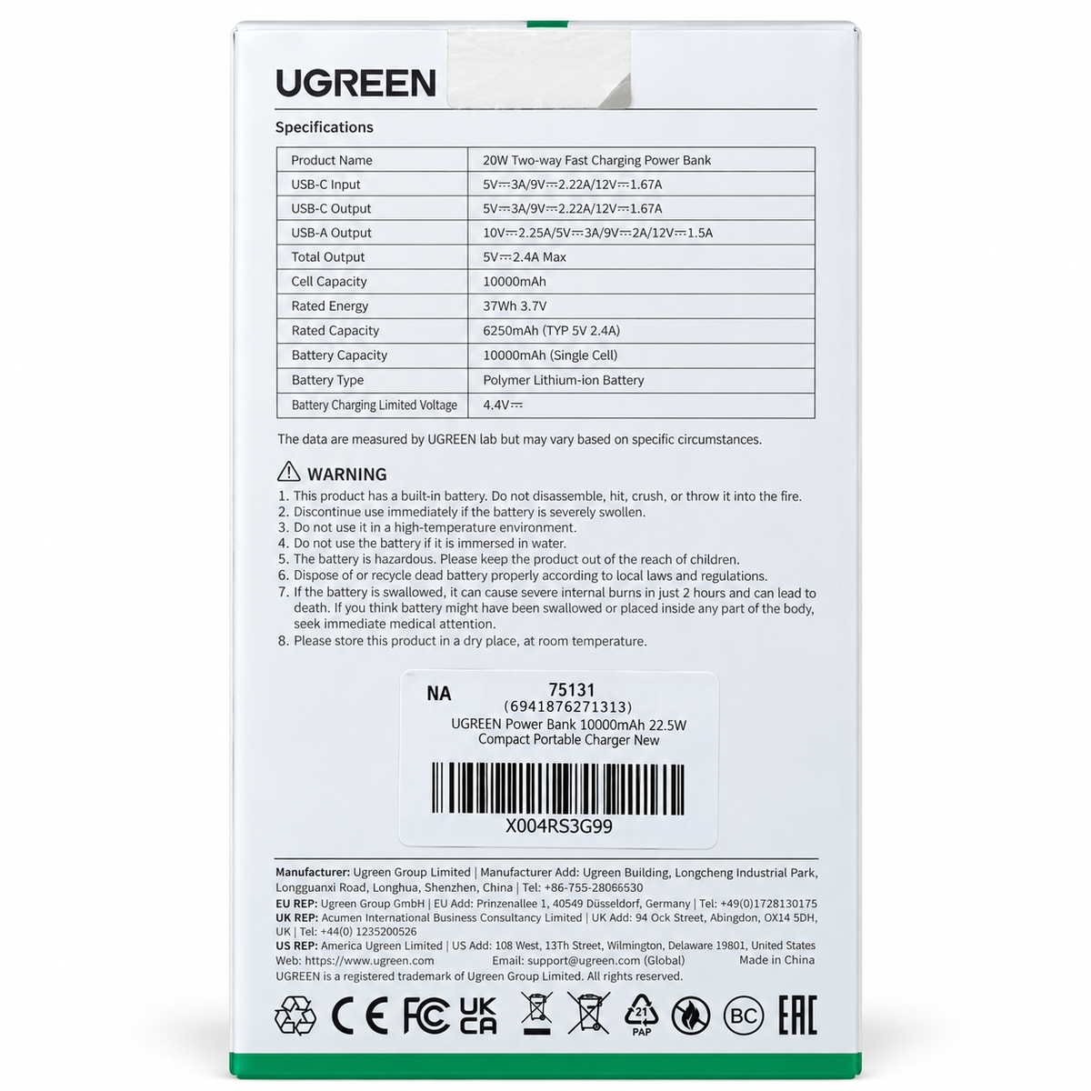 Power Bank Ugreen 10.000 mAh 20W